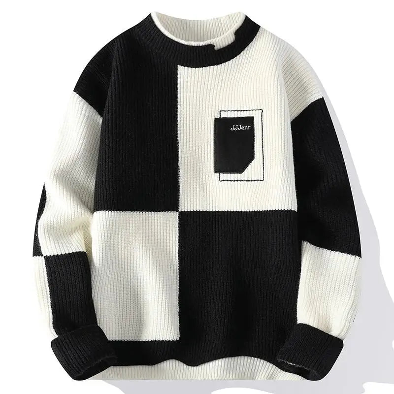 Mens Knitted Sweater Oneck Loose Pullover Contrast Letter Warm Casual Fashion Autumn And Winter Elegant Commuting Knitwear
