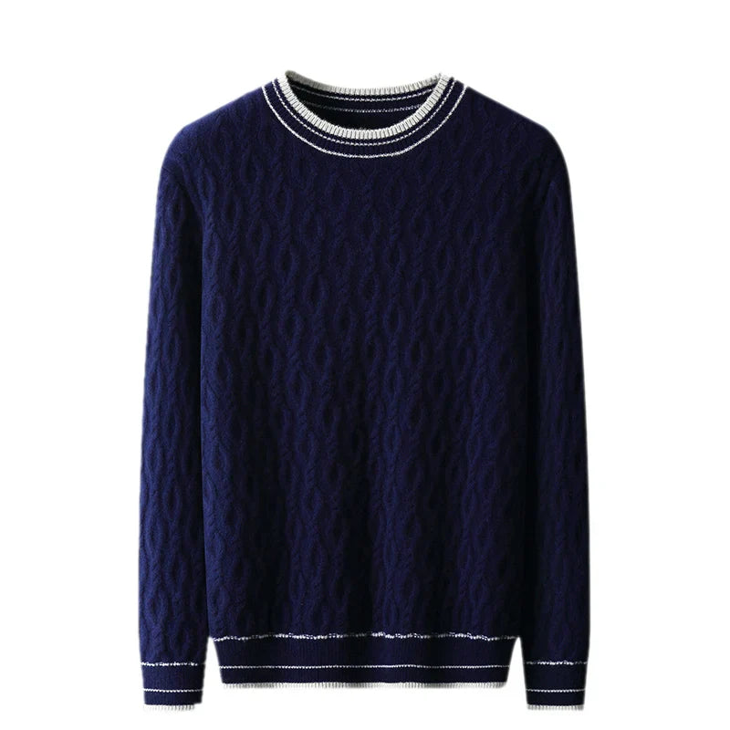 100 Pure Sweater Mens Round Neck Thickened Business Knitted Bottoming Shirt Youth Jacquard Sweater For Autumn And Winter