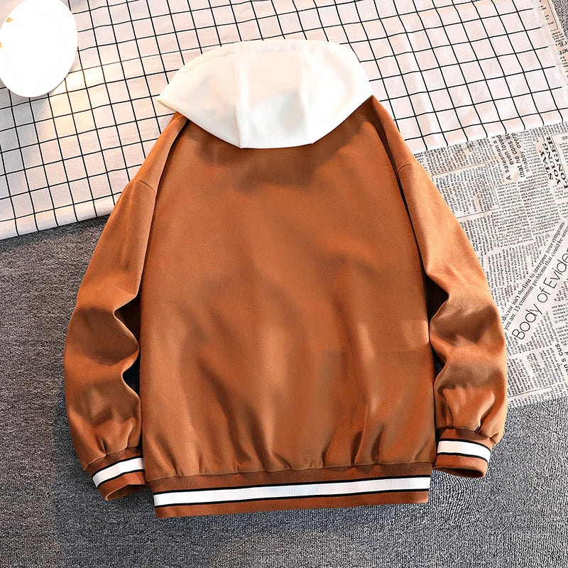 High Quality Varsity Baseball Uniform Jacket Mens Autumn New Trendy Brand Allmatch Student Hooded Jacket Plus Size Coats Women