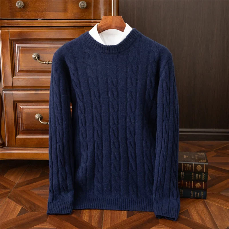 Autumn And Winter New Wool Sweater Mens Round Collar Pure Color Pullover Jacquard Thick Sweater Loose Cashmere Sweater