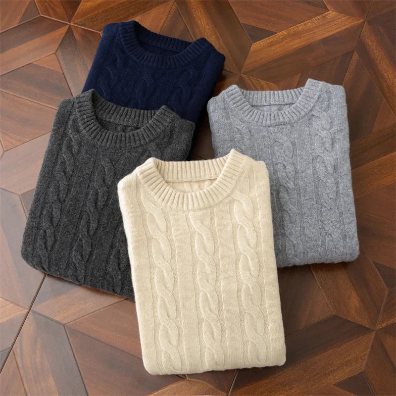 Autumn And Winter New Wool Sweater Mens Round Collar Pure Color Pullover Jacquard Thick Sweater Loose Cashmere Sweater