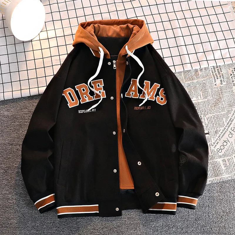 High Quality Varsity Baseball Uniform Jacket Mens Autumn New Trendy Brand Allmatch Student Hooded Jacket Plus Size Coats Women