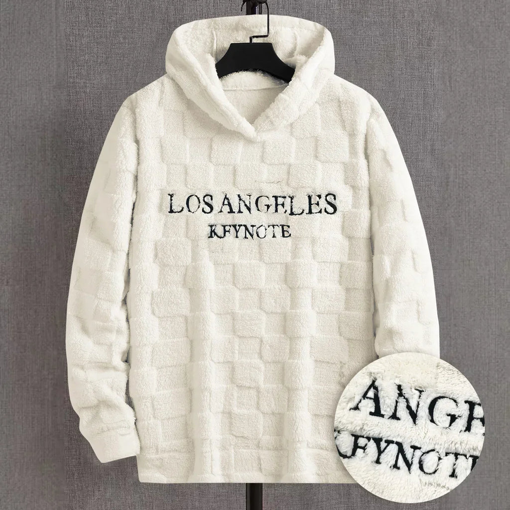 Mens Autumn And Winter Thickened Hooded Plush Pullover With Embroidered Letter Prints Suitable For Outdoor Activities
