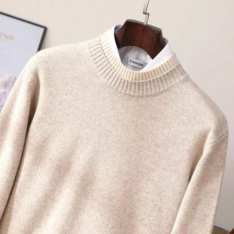 Thickened 100 Pure Wool Mens Semihigh Neck Autumn And Winter New Contrast Bottoming Sweater Business Warm Coat