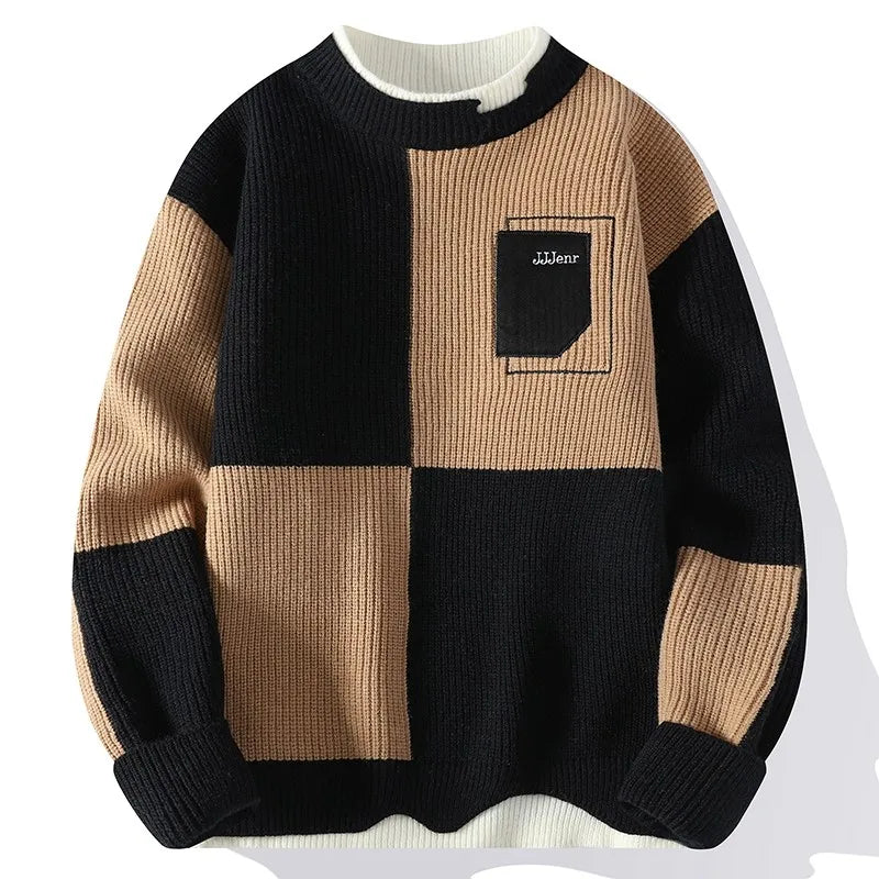 Mens Knitted Sweater Oneck Loose Pullover Contrast Letter Warm Casual Fashion Autumn And Winter Elegant Commuting Knitwear
