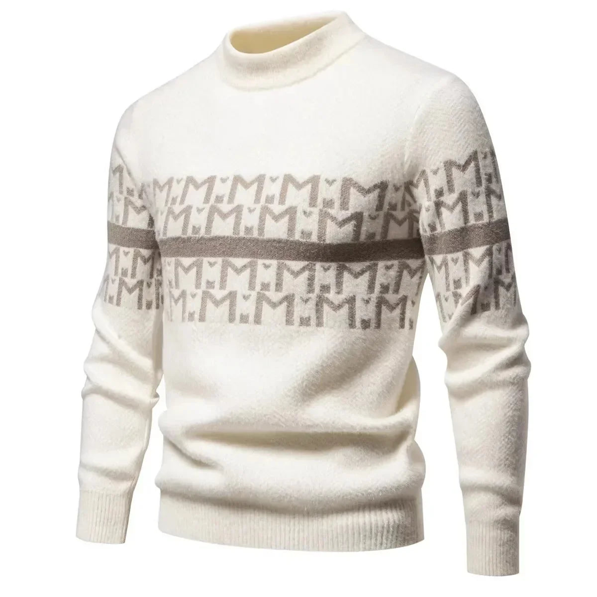 Mens Autumn Winter Knitted Sweater Round Neck Warm Inner Wear Loose Cashmere Flower Patterned Top Youth Casual Long Sleeve