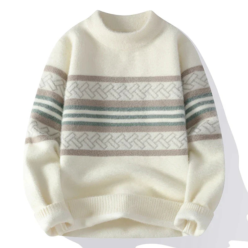 2024 Winter New Style Mens Sweater Knitted Striped Men Fashion Sweaters Thicken Warm Wool Pullovers Sweater Male Clothing