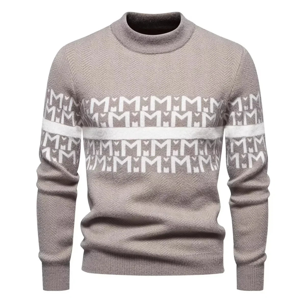 Mens Autumn Winter Knitted Sweater Round Neck Warm Inner Wear Loose Cashmere Flower Patterned Top Youth Casual Long Sleeve