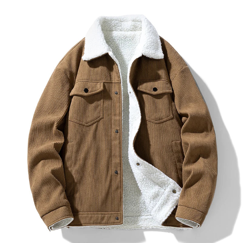 2024 Winter New Cashmere Stand Up Collar Cotton Jacket Thickened Warm Youth Fashion Versatile Cotton Jacket Corduroy Fabric