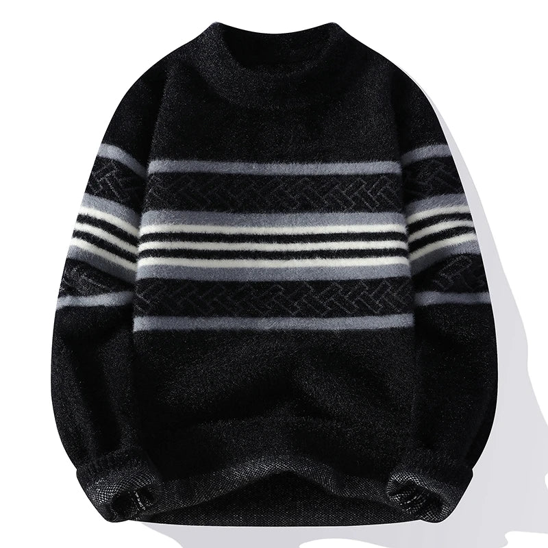 2024 Winter New Style Mens Sweater Knitted Striped Men Fashion Sweaters Thicken Warm Wool Pullovers Sweater Male Clothing