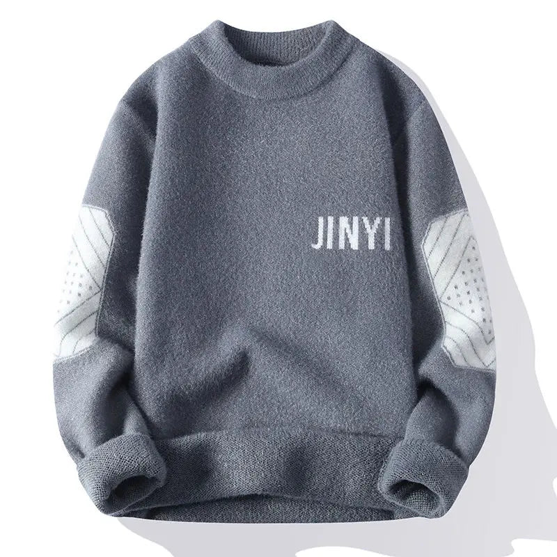 Fashion Oneck Spliced Knitted Letter Sweaters Mens Clothing 2024 Autumn Winter New Loose Casual Pullovers Loose Allmatch Tops