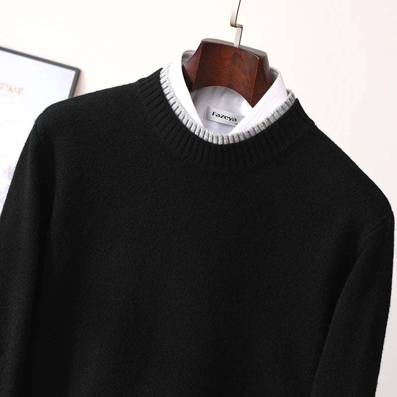 Thickened 100 Pure Wool Mens Semihigh Neck Autumn And Winter New Contrast Bottoming Sweater Business Warm Coat