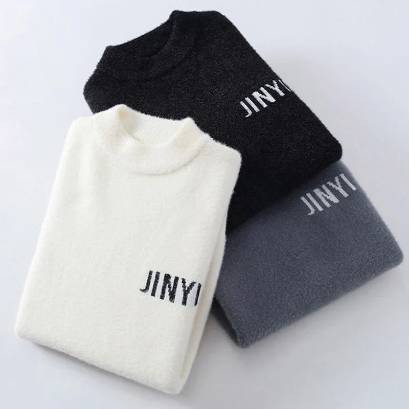 Fashion Oneck Spliced Knitted Letter Sweaters Mens Clothing 2024 Autumn Winter New Loose Casual Pullovers Loose Allmatch Tops
