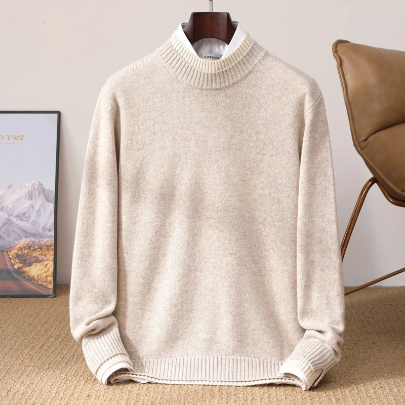 Thickened 100 Pure Wool Mens Semihigh Neck Autumn And Winter New Contrast Bottoming Sweater Business Warm Coat