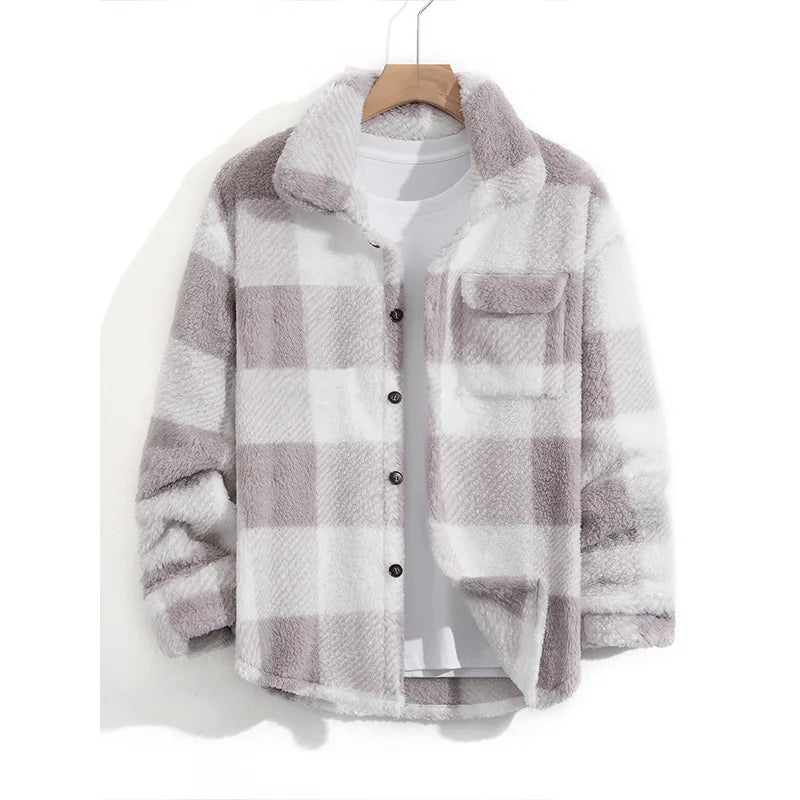 Casual Plaid Mens Jacket Spring Autumn New Style Middle Youth Breathable Loose Fit Button Up Outerwear Fashionable Top