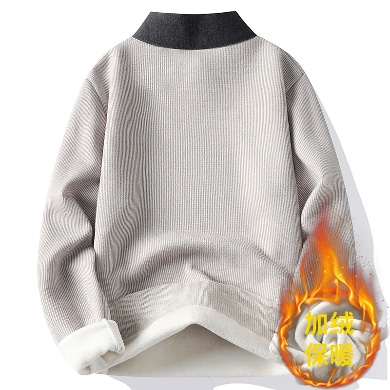 Mens Fashionable Turndown Collar Sweater Stylish Autumn And Winter Mens Fake Twopiece Knitted Versatile Shirt Collar Thick