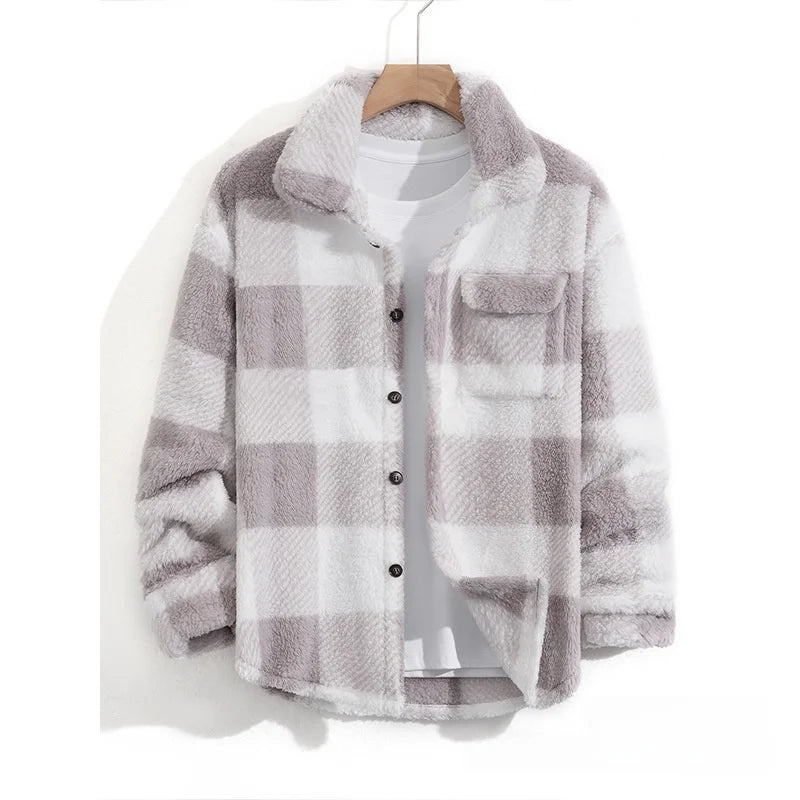 Casual Plaid Mens Jacket Spring Autumn New Style Middle Youth Breathable Loose Fit Button Up Outerwear Fashionable Top