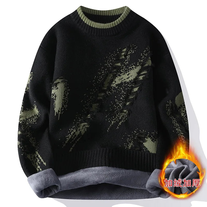 New Fashion Men Streetwear Knitted Sweaters Man Outwear Loose Casual Oneck Pullovers Sweaters Male Fleece Winter Clothing 4Xl