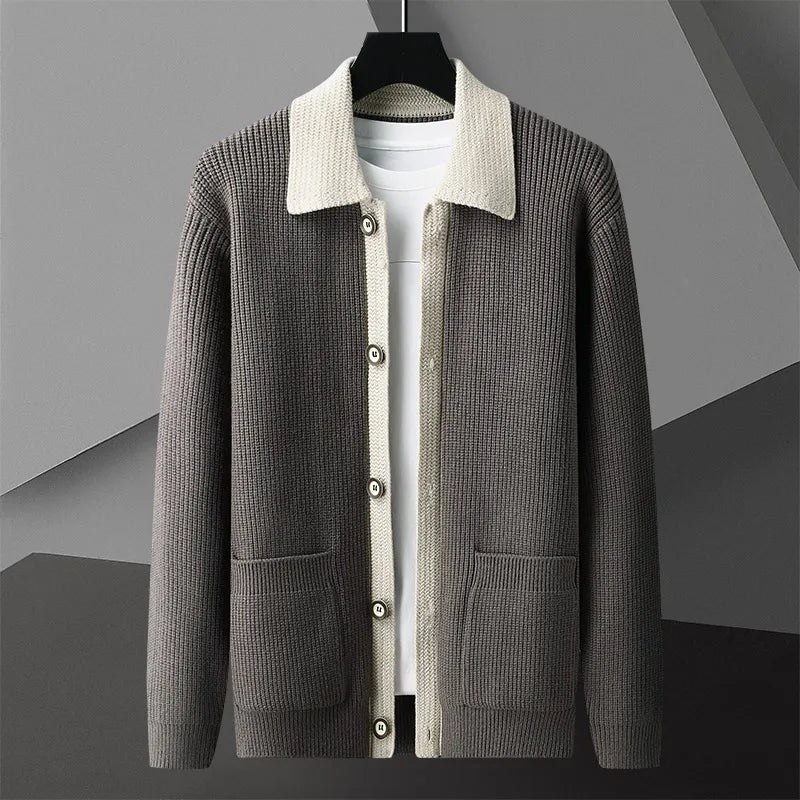 Fashion Splicing Knitted Cardigan Men 2024 Autumn Winter New Highend Brand Exquisite Pocket  Korean Style Popular Sweater Coat
