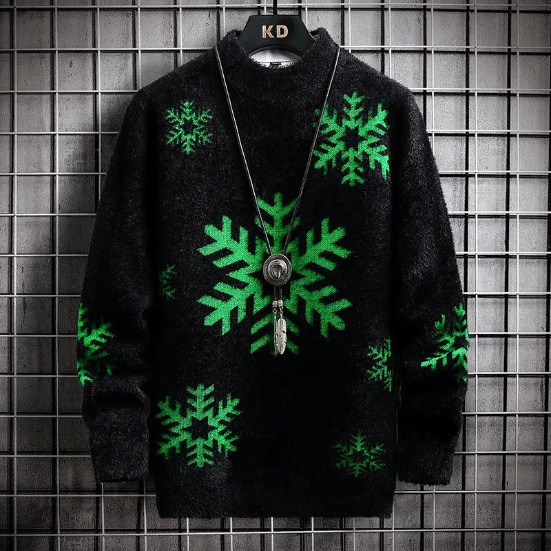 Half High Neck Sweater For Men Thick Imitation Mink Fur Knitted Sweater Youth Thread Jacket