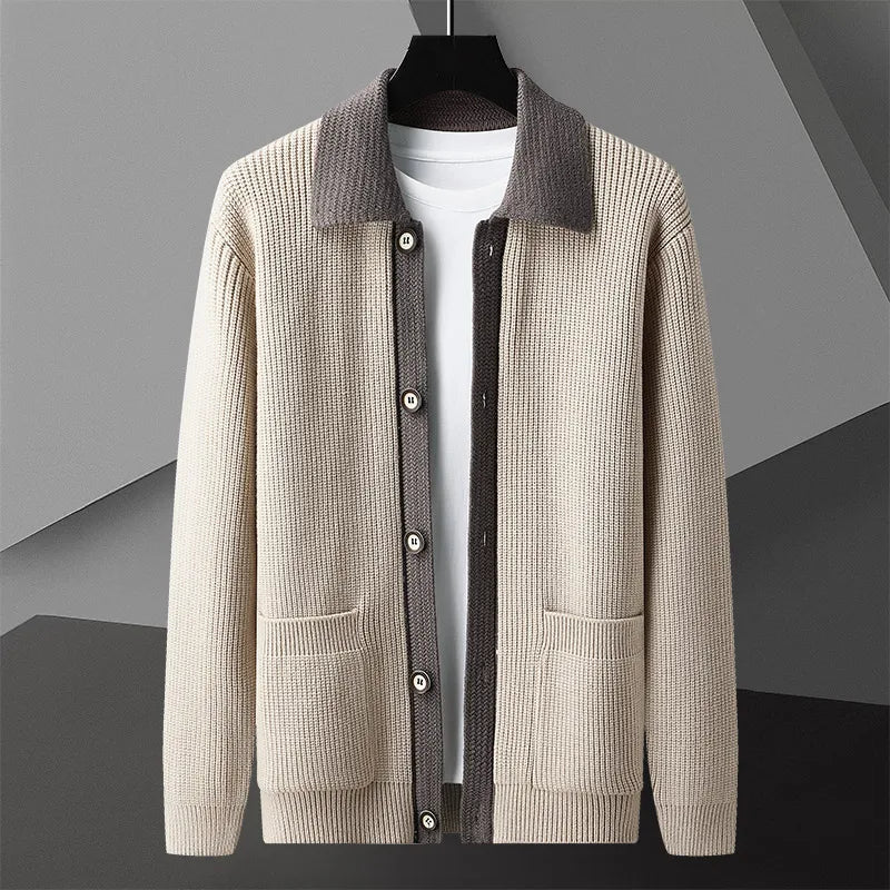 Fashion Splicing Knitted Cardigan Men 2024 Autumn Winter New Highend Brand Exquisite Pocket  Korean Style Popular Sweater Coat