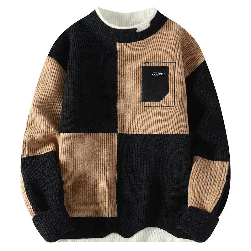 Mens Knitted Sweater Oneck Loose Pullover Contrast Letter Warm Casual Fashion Autumn And Winter Elegant Commuting Knitwear