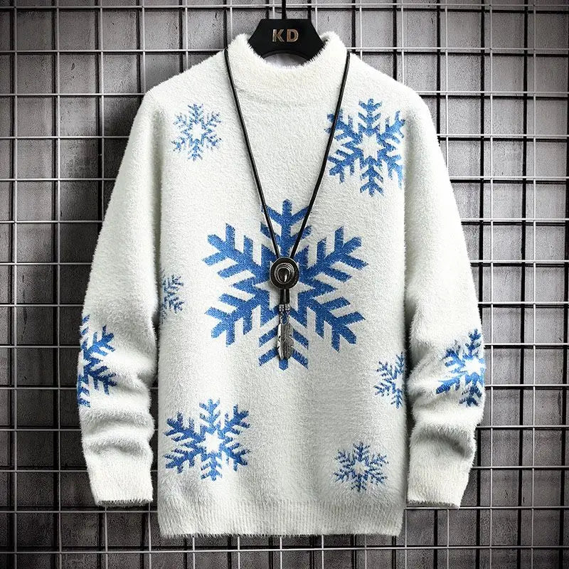 Half High Neck Sweater For Men Thick Imitation Mink Fur Knitted Sweater Youth Thread Jacket