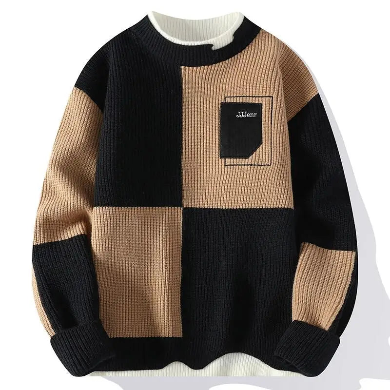 Mens Knitted Sweater Oneck Loose Pullover Contrast Letter Warm Casual Fashion Autumn And Winter Elegant Commuting Knitwear