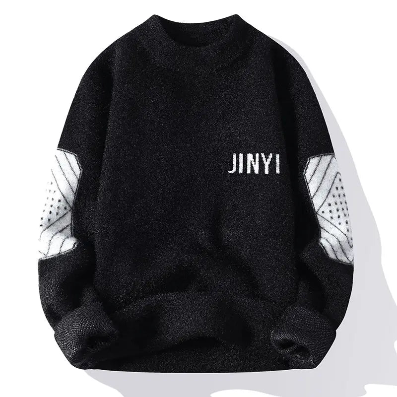 Fashion Oneck Spliced Knitted Letter Sweaters Mens Clothing 2024 Autumn Winter New Loose Casual Pullovers Loose Allmatch Tops