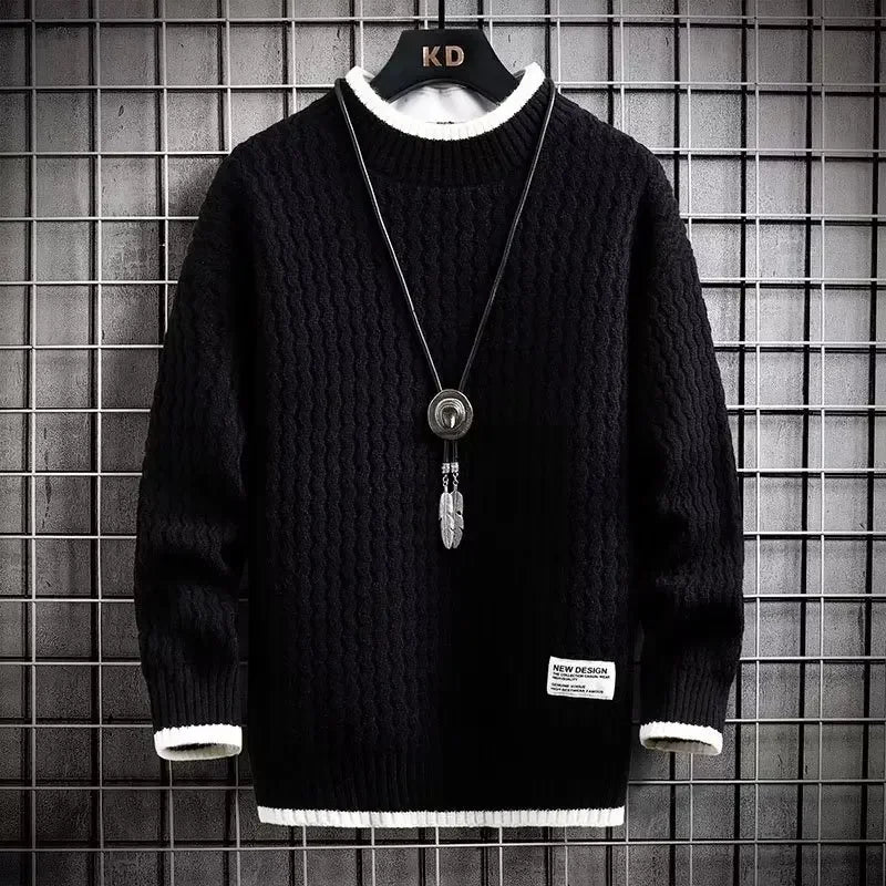 2022 Autumnwinter Trendy Korean Style Loose Fit Knitted Sweater For Men Casual Lazy Line Clothes Jacket Hong Kong Style