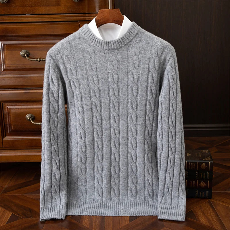 Autumn And Winter New Wool Sweater Mens Round Collar Pure Color Pullover Jacquard Thick Sweater Loose Cashmere Sweater