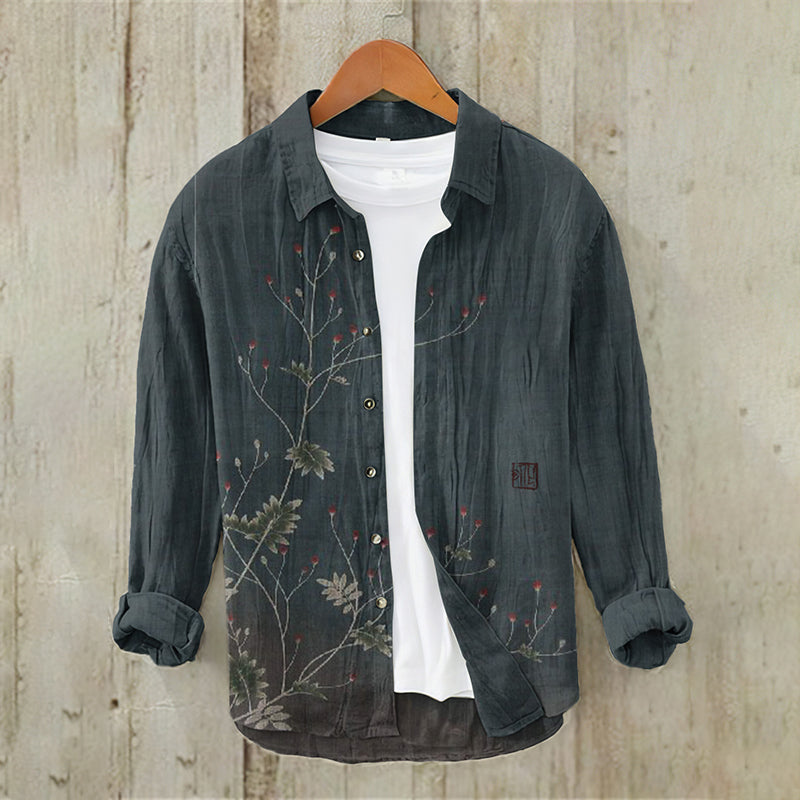 Men’s Vintage Japanese Art Casual Linen Blend Shirt | Premium Cotton Linen Shirt for Men