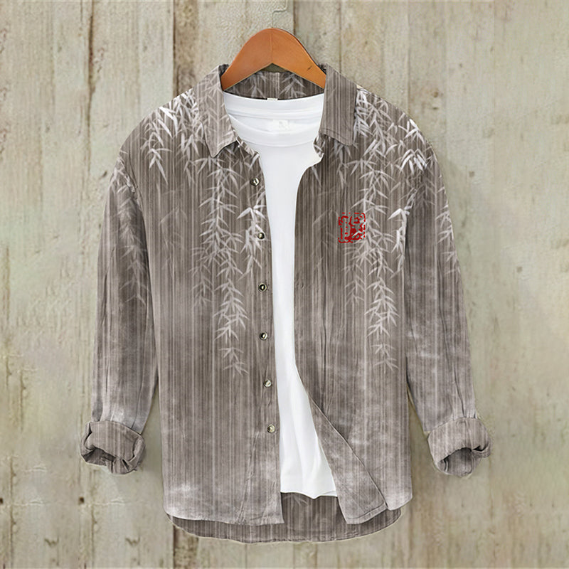 Bamboo Japanese Art Casual Linen Blend Shirt | Premium Cotton Linen Shirt for Men