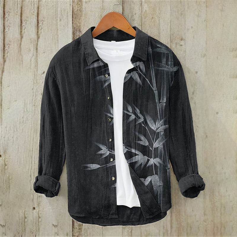 Men’s Vintage Japanese Art Bamboo Casual Linen Blend Shirt | Premium Cotton Linen Shirt for Men